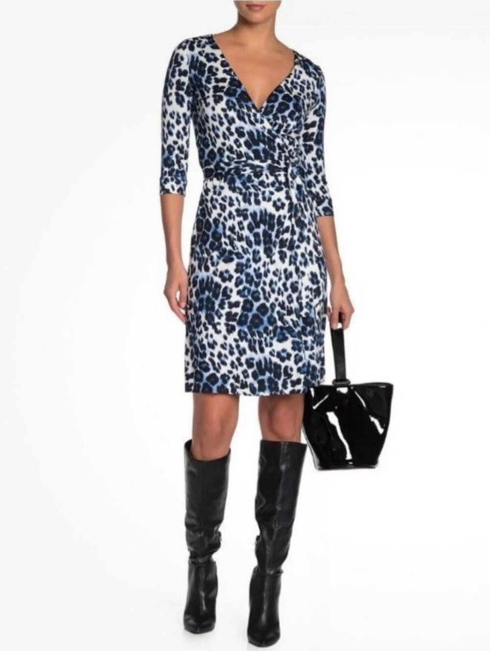 Diane Von Furstenberg DVF New Julian Silk Jersey Wrap Dress Size 12 Snow Cheetah - Picture 2 of 15